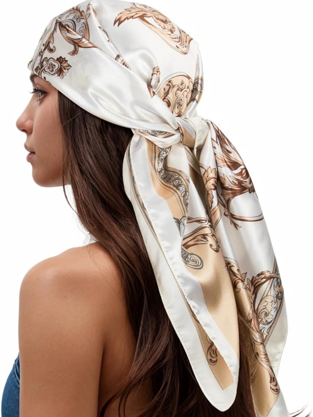 Silky Cream & Gold Printed Head Scarf